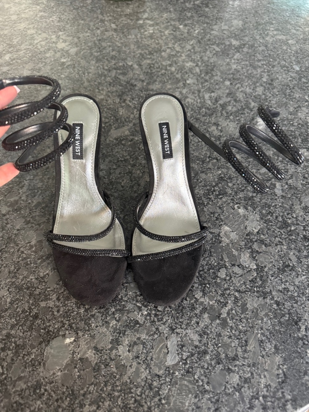 Nine West Black Spiral-Strap Dress Sandals with Silver Footbed